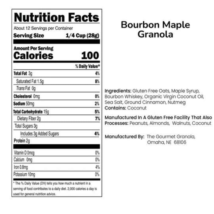 Gourmet Granola Bourbon Maple Nutritional Panel