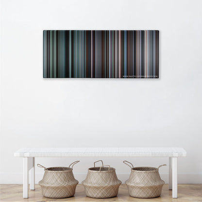 Brokeback Mountain color palette canvas above a white bench with three woven baskets