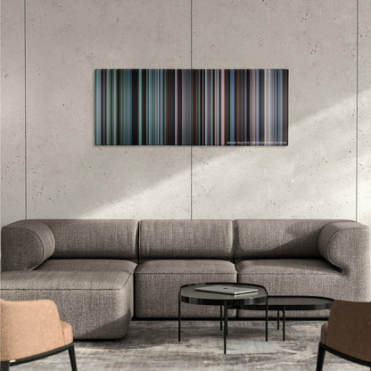 Brokeback Mountain color palette canvas on a concrete wall above a gray sectional sofa