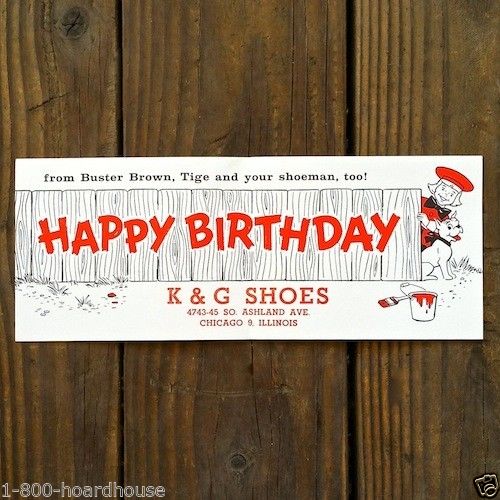 BUSTER BROWN & TIGE Shoes Birthday Card 1950s
