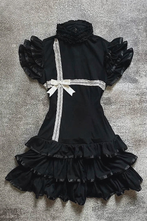 Vintage Half High Neck Bow Mini Dress