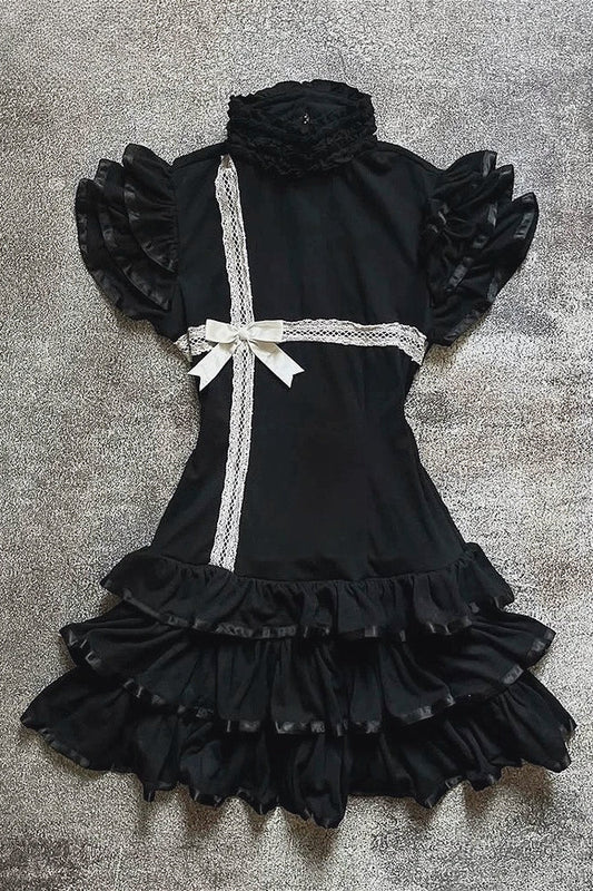 Vintage Half High Neck Bow Mini Dress
