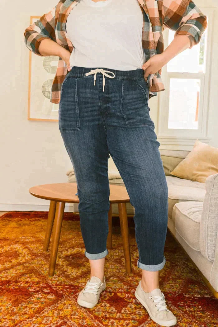Women's Stretchy High Waist Denim Jogger Pants with Drawstring | Ideal for All Seasons