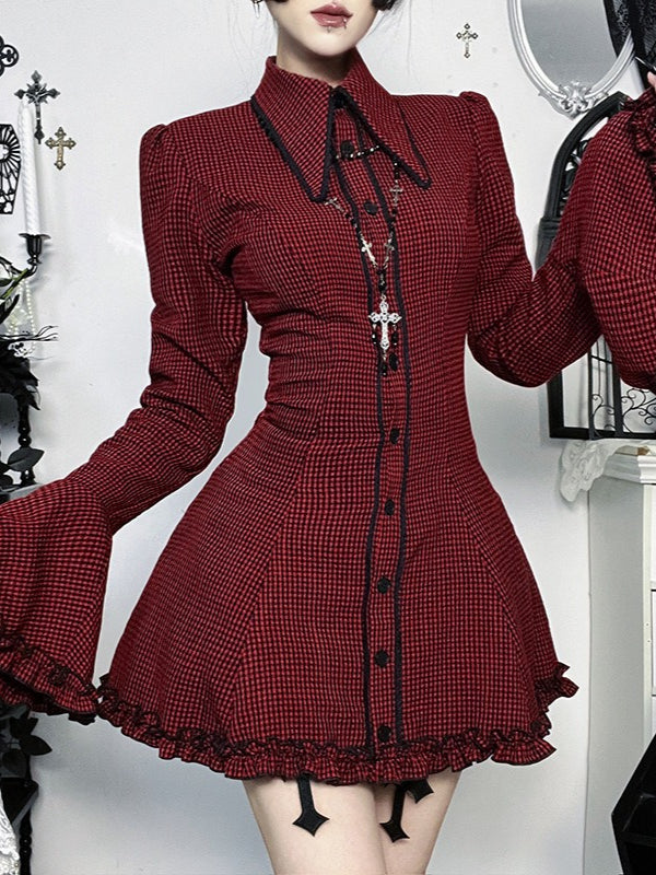 Gothic Dark Plaid Shirt Mini Dress