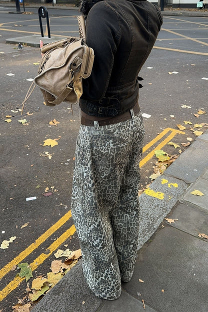 Leopard Print High-End Straight Loose Jeans