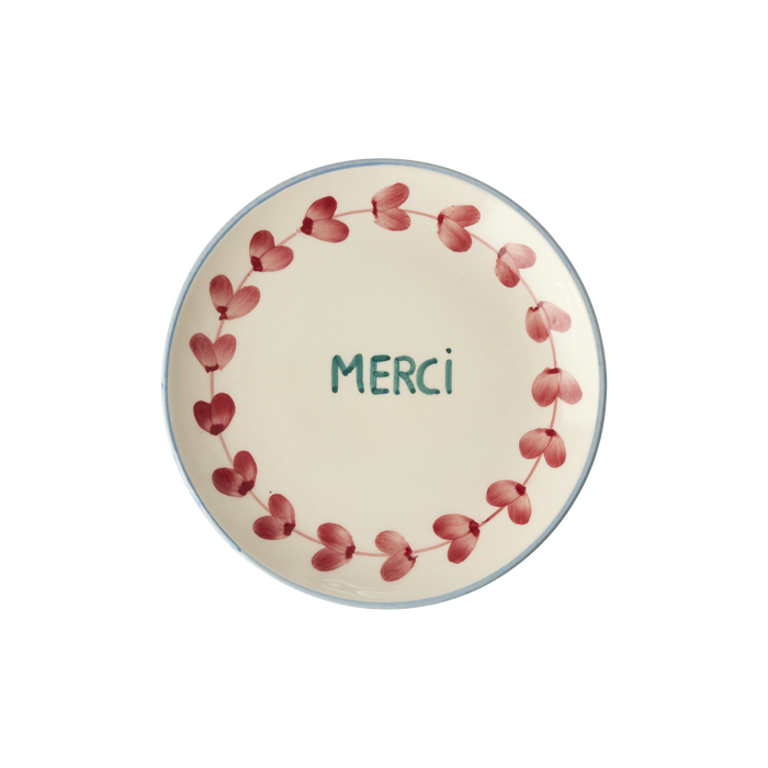 Ceramic Cake Plate with Hand Painted Merci