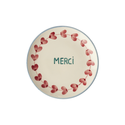 Ceramic Cake Plate with Hand Painted Merci