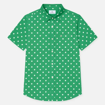 Chemise à pois manches courtes vert gazon en coton