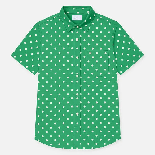 Chemise à pois manches courtes vert gazon en coton