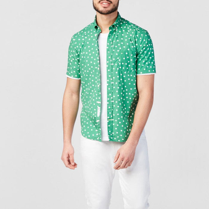 Chemise à pois manches courtes vert gazon en coton homme serge blanco
