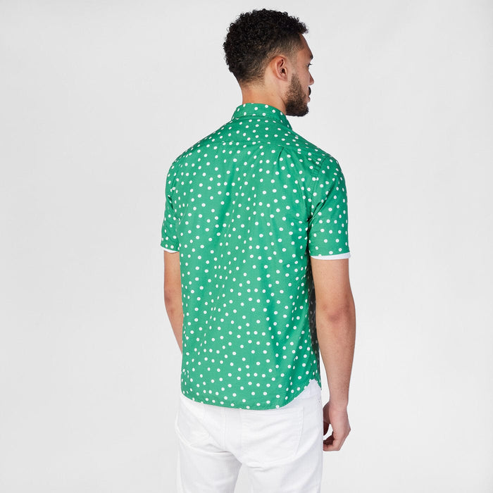 Chemise à pois manches courtes vert gazon en coton homme serge blanco