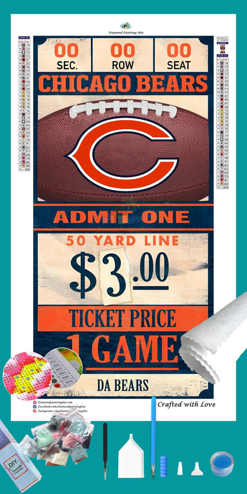 Chicago Bears NFL Ticket Diamond Painting-Diamond Painting Hut