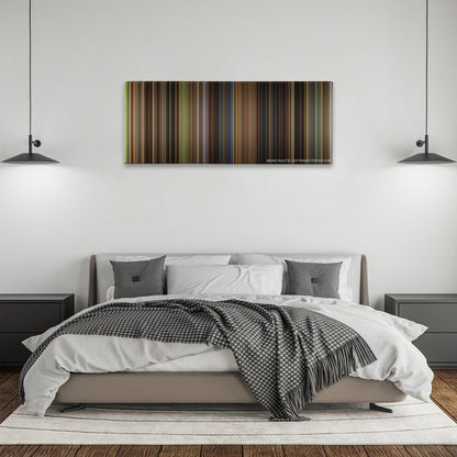 Cinderella color palette canvas above a bed, between two black pendant lamps