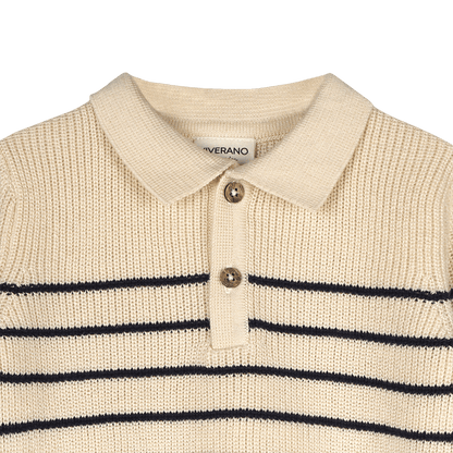 Classic Stripe Polo Sweater Knit Organic Baby Pullover and Pant Set - Detail