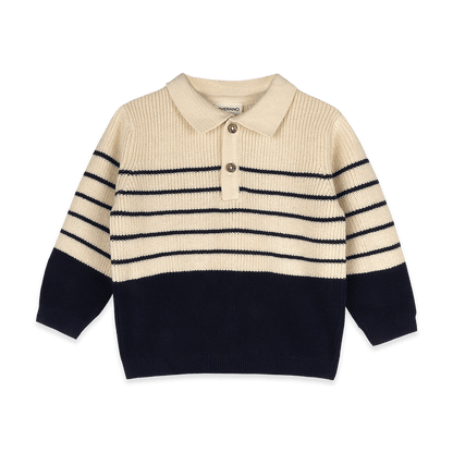 Classic Stripe Polo Sweater Knit Organic Baby Pullover and Pant Set - Front