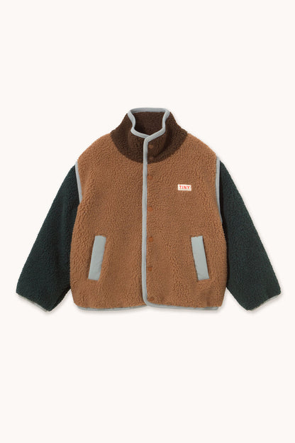 Color Block Polar Sherpa Jacket in Light Brown