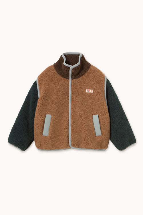 Color Block Polar Sherpa Jacket in Light Brown