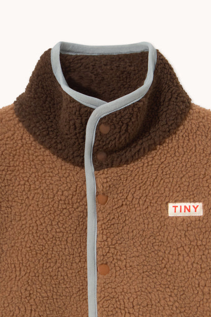 Color Block Polar Sherpa Jacket in Light Brown