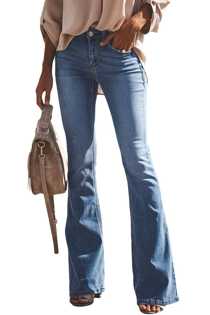 Fashion Casual Women Solid Color Flared Denim Pants Jeans