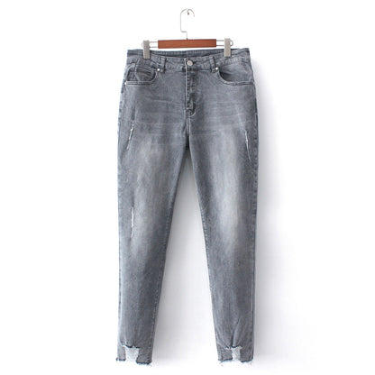 Women Fashion Casual Smoke Grey Plus Size Stretch Skinny Jeans