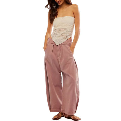 Women Fashion Casual Loose Solid Color Elastic Waisted Jeans
