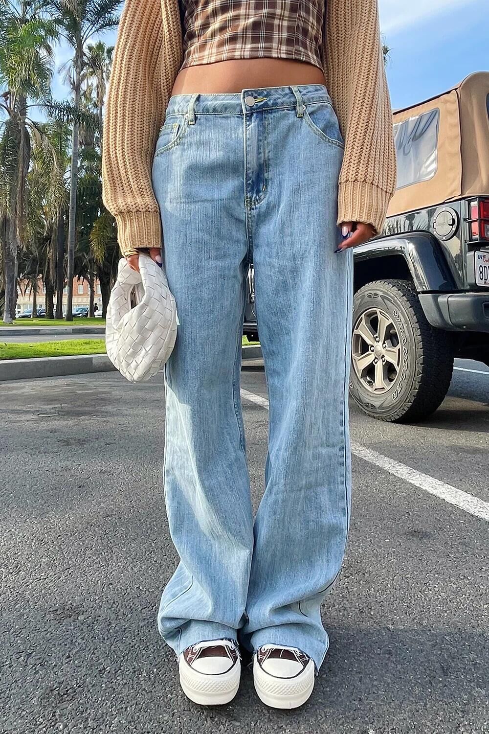 Women Denim Solid Color High Waist Loose Casual Fashion Straight Jeans