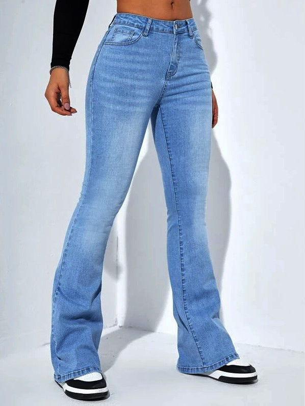 Women Comfortable Casual Basic Slim-Fit Flare Jeans