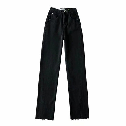 Women Fashion Casual Solid Color Defined Waist Denim Jeans