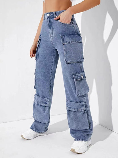 Women Casual Multi-Pocket Jeans Cargo Pants