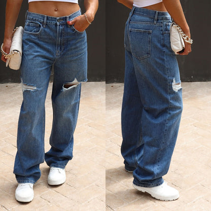 Women'S Casual Loose Ripped Straight Jeans