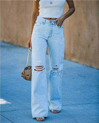 Women'S Fashion Elegant Casual Ripped Straight Jeans