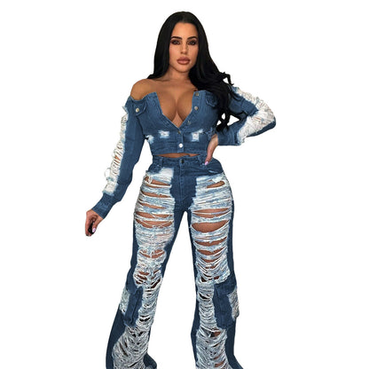 Women Fashion Casual Ripped Jeans