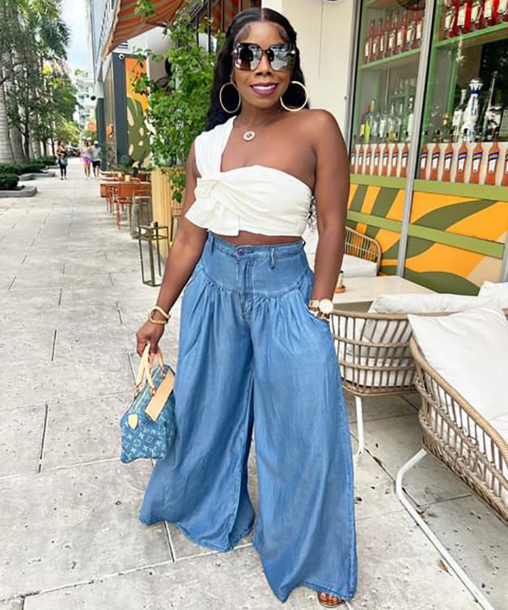 Women Fashion Casual Straight Leg Wide-Leg Jeans