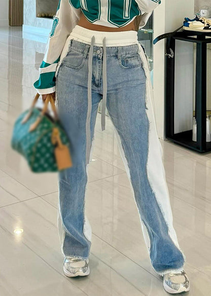 Women Fashion Casual Stitching Drawstring Jeans