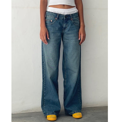 Women Casual Reteo Solid Color Low Waist Straight Jeans