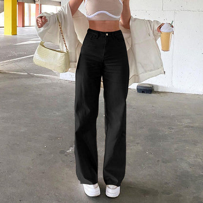 Women Casual Solid Color Basic Straight Jeans Denim Pants