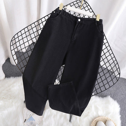 Women Fashion Casual High Waist Washed Old Plus Size Jeans