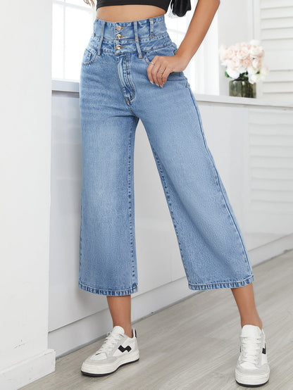 Women Fashion Casual High Waist Straight Jeans