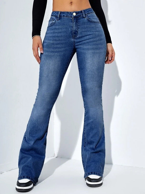 Women Comfortable Casual Basic Slim-Fit Flare Jeans
