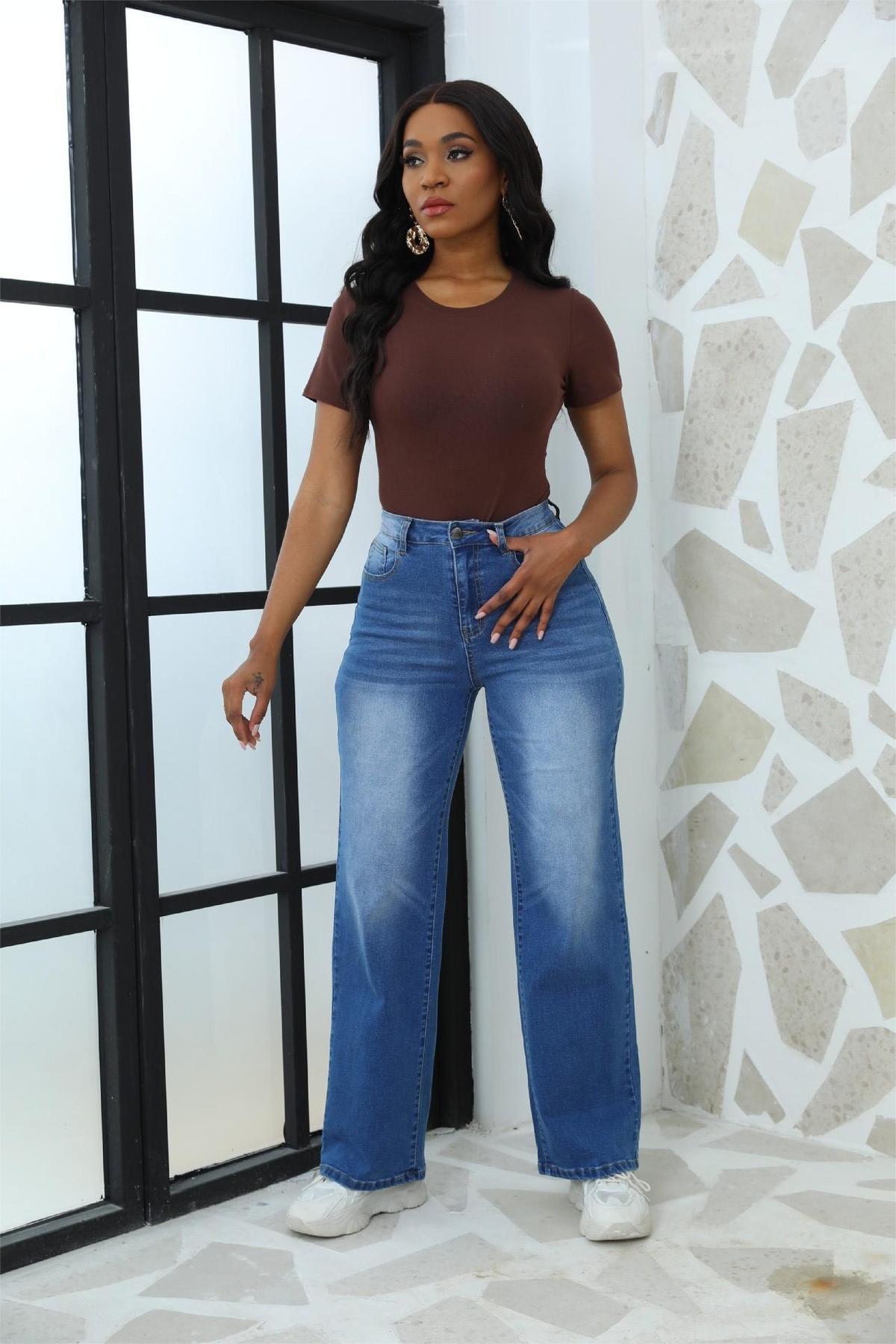 Women Fashion Casual High Waist Straight Jeans