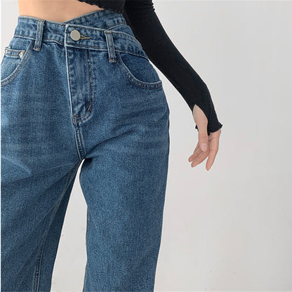 Women Casual Solid Color Wide Leg Jeans