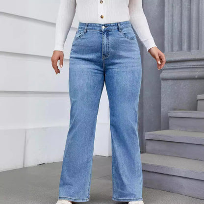 Women Fashion Casual Plus Size Wide Leg Jeans