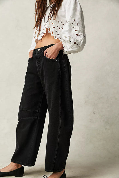 Women Fashion Casual Loose Low Waist Washed Jeans