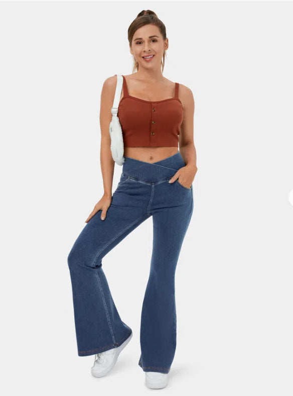 Women Fashion Casual Simple Solid Color Slim Fit High Waist Jeans