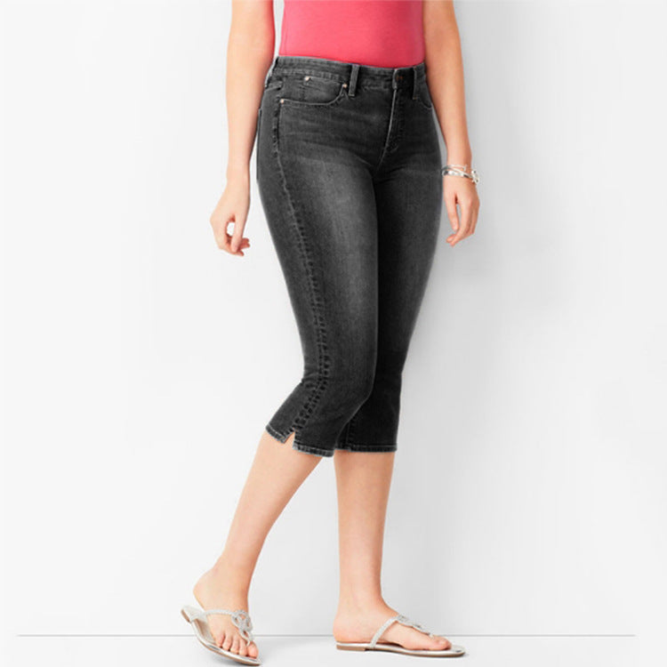 Women Casual Basic Solid Color Cropped Pants Summer Jeans