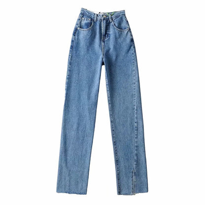 Women Fashion Casual Solid Color Defined Waist Denim Jeans