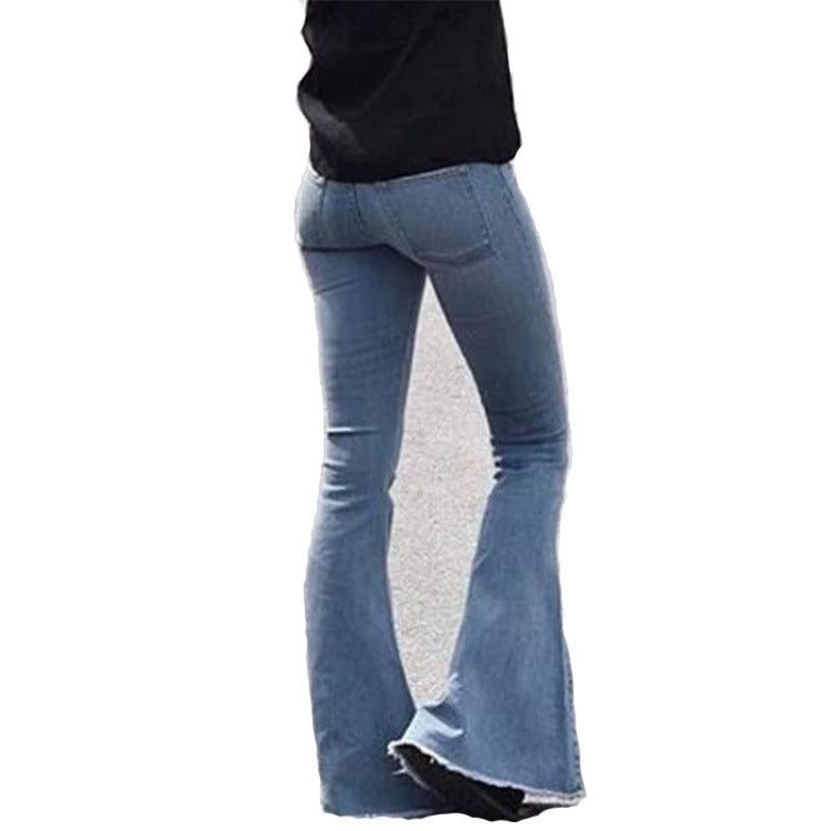 Women Denim High Waist Casual Slim Fit Flared Jeans