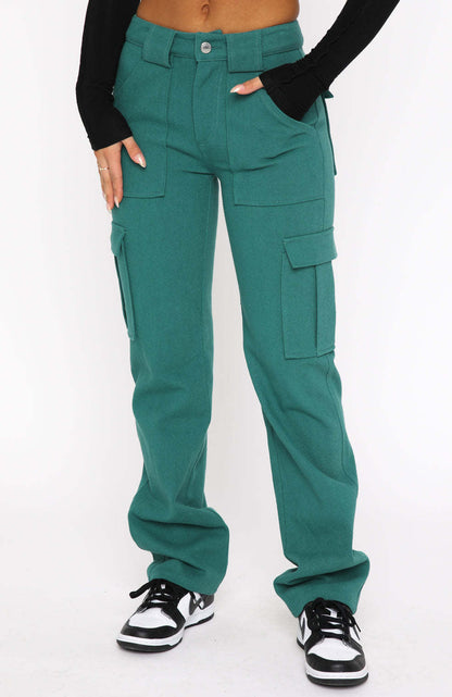 Women Fashion Casual Stitching Loose Mid-Waist Straight Jeans