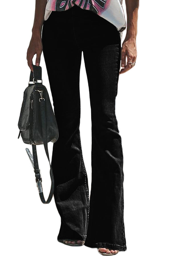 Fashion Casual Women Solid Color Flared Denim Pants Jeans