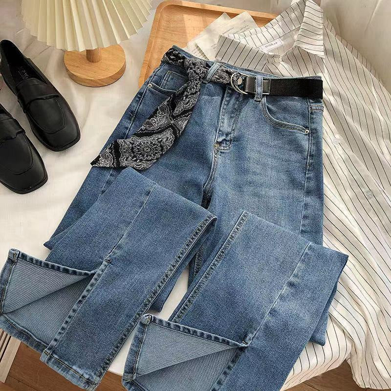 Women Fashion Casual High Waist Slim Split Jeans
